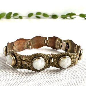 White Glass Floral Link Bracelet